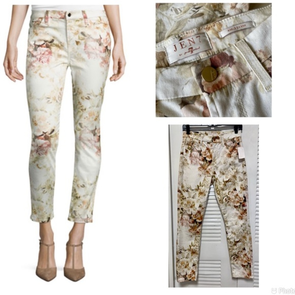 JEN7 By For All Mankind Skinny Ankle Leg Floral‎ Print Stretch Denim